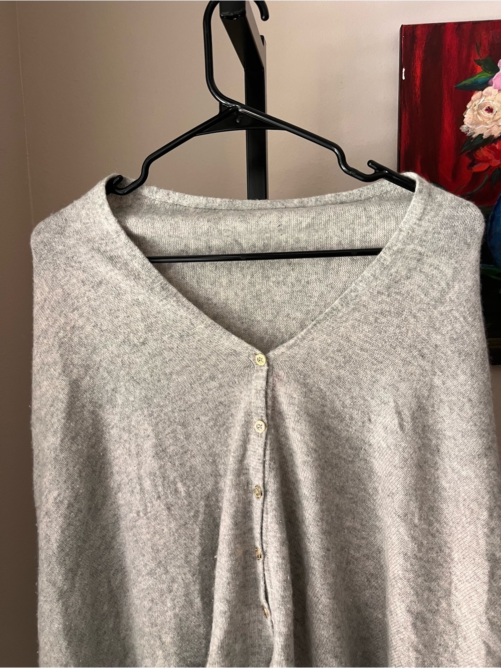 Lilly Pulitzer Light Gray Button-Front Women's Sweater Poncho - Picture 2 of 8